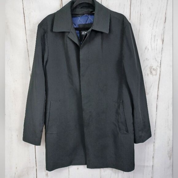 Bachrach Mens Trench Coat Black Collared - Picture 1 of 14